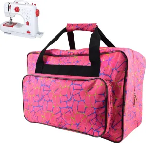 TLBTEK Rose Red Sewing Machine Carrying Case,Universal Canvas Carry Tote Bag,Portable Padded Storage Dust Cover with Pockets for Sewing Machine
