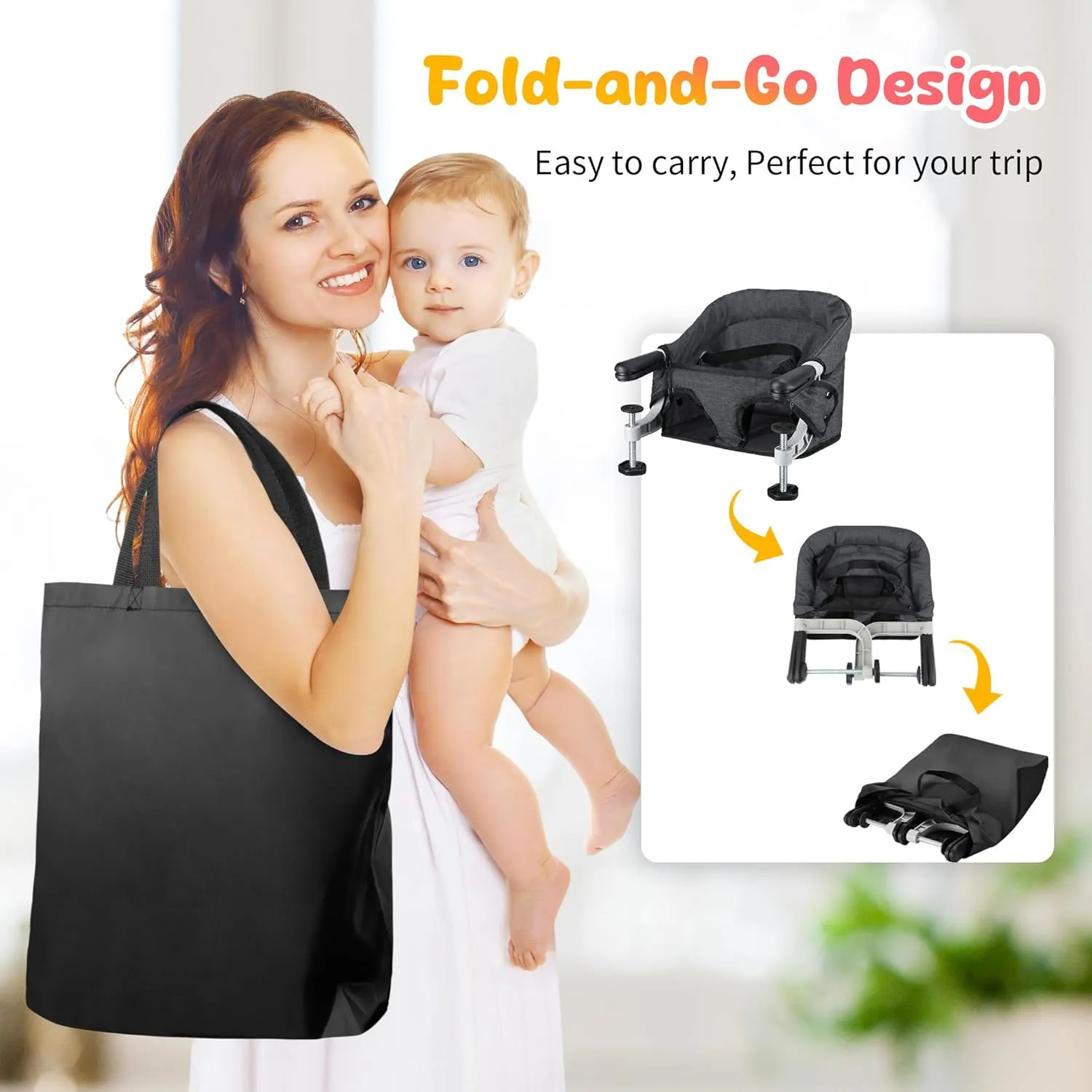 Toogel Hook on High Chair: Portable & Foldable High Chair for Babies & Toddlers 6-36 Months, 37 lbs, Black