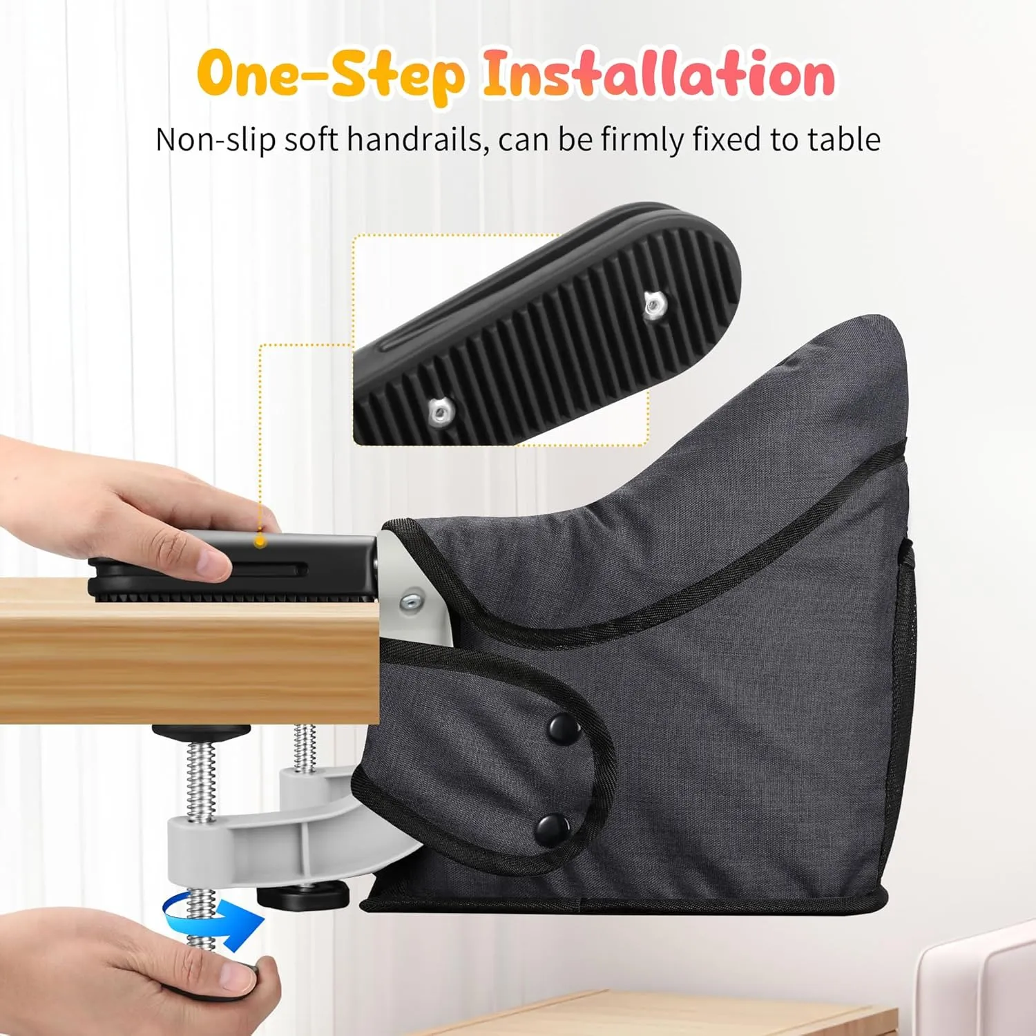 Toogel Hook On High Chair with Removable Dining Tray,Folding Portable Clip on Table High Chair,Baby Chair with Storage Bag for Indoor/Outdoor, Black