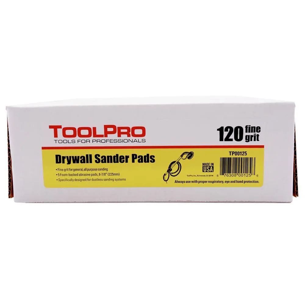 ToolPro 9 in. (225 mm) 120 Grit Drywall Sander Pads (5-Pack)