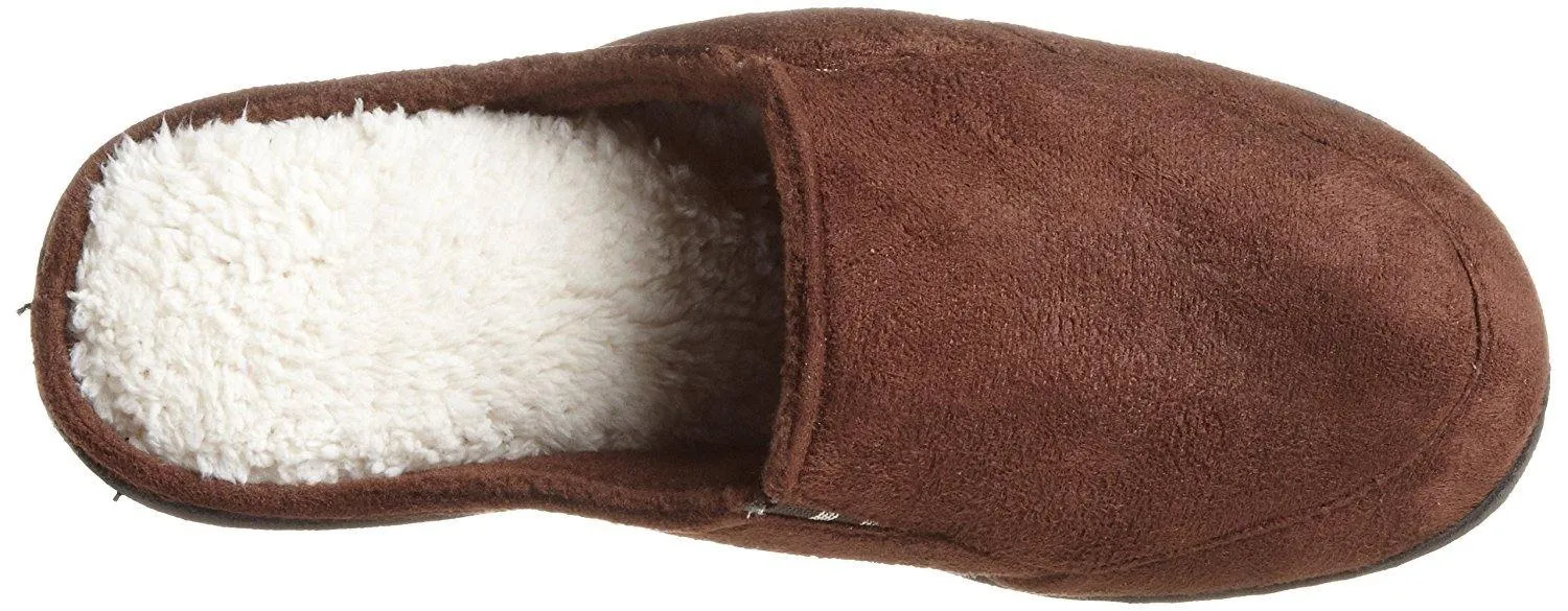 Totes Men's Microsuede Clog Slipper with Sherpa Lining and Elastic Insets
