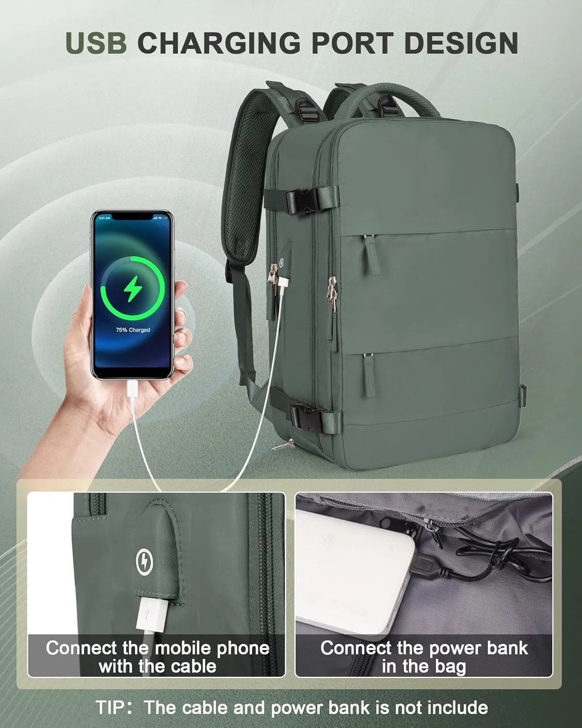 Travel Backpack For Women Men Carry On Backpack Flight Approved Gym Bag With Shoe Compartment Hiking Waterproof Laptop Backpack College Essentials Olive Green