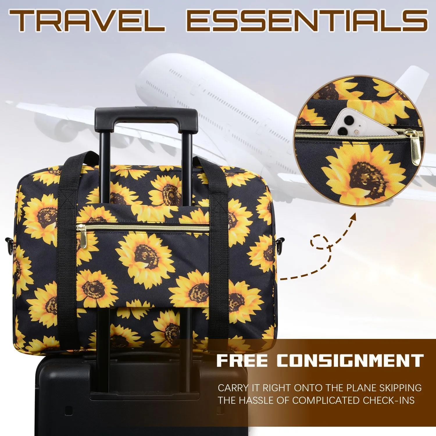 Travel Duffel Bag Foldable Weekender Overnight Bag for Men Women Lightweight Carry on Tote Bag For Spirit Airlines