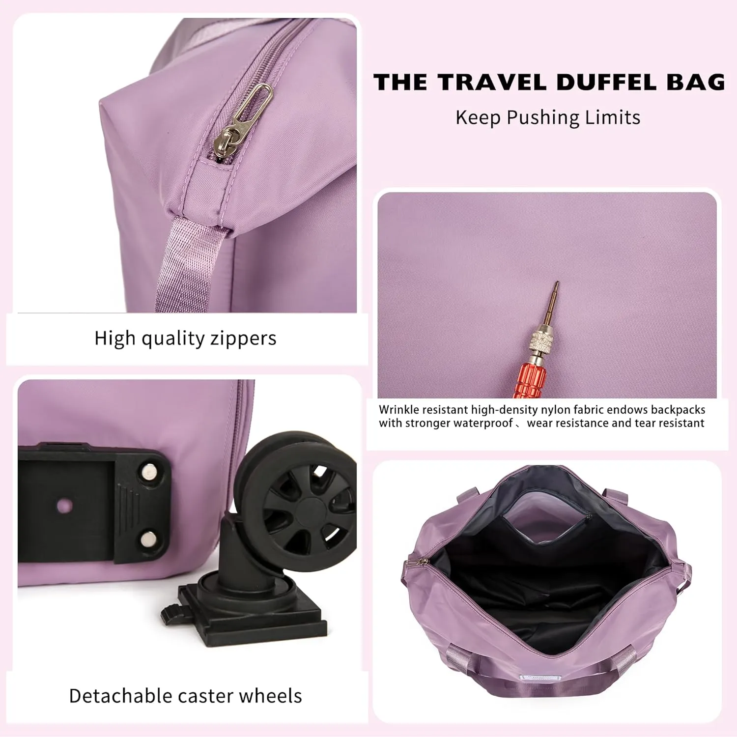 Travel Rolling Duffel Bag with Removable Wheels,Expandable Foldable Carry-On Luggage for Trip or Hospitalization