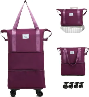 Travel Rolling Duffel Bag with Removable Wheels,Expandable Foldable Carry-On Luggage for Trip or Hospitalization