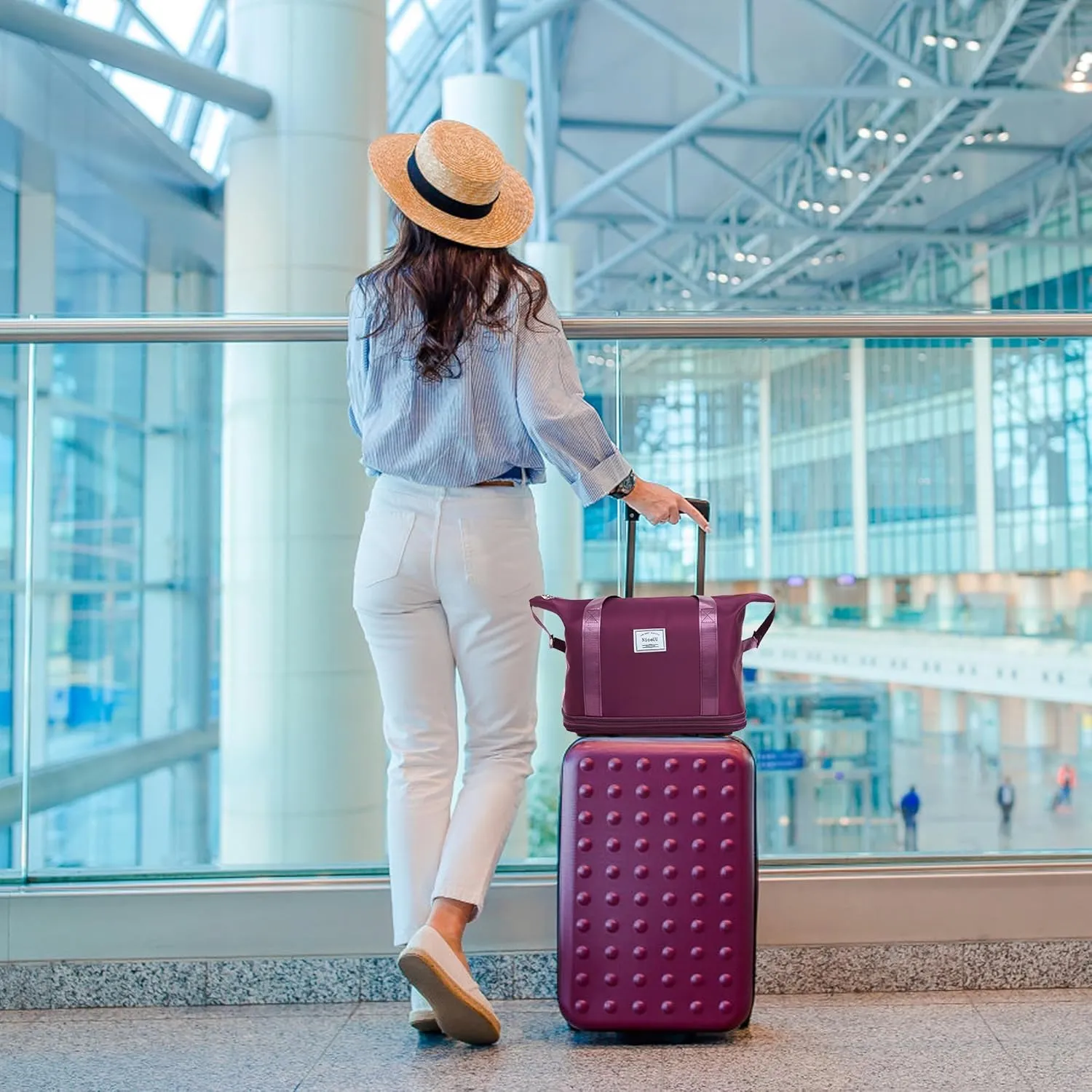 Travel Rolling Duffel Bag with Removable Wheels,Expandable Foldable Carry-On Luggage for Trip or Hospitalization