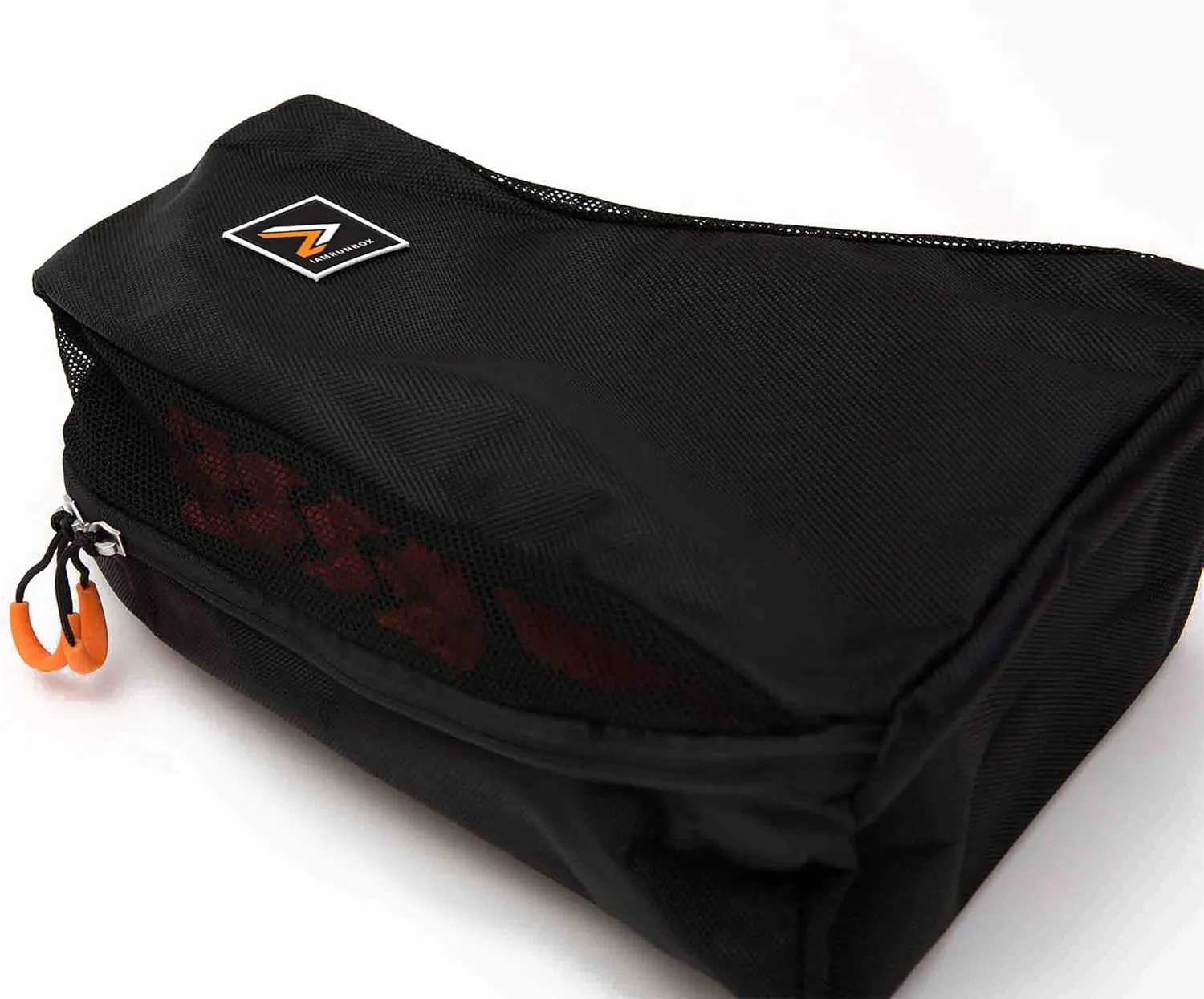 Travel Shoe Bag, Mesh Material for Suitcase or Gym Bag Storage, Dirt & Water Resistant, Black with Orange Trim