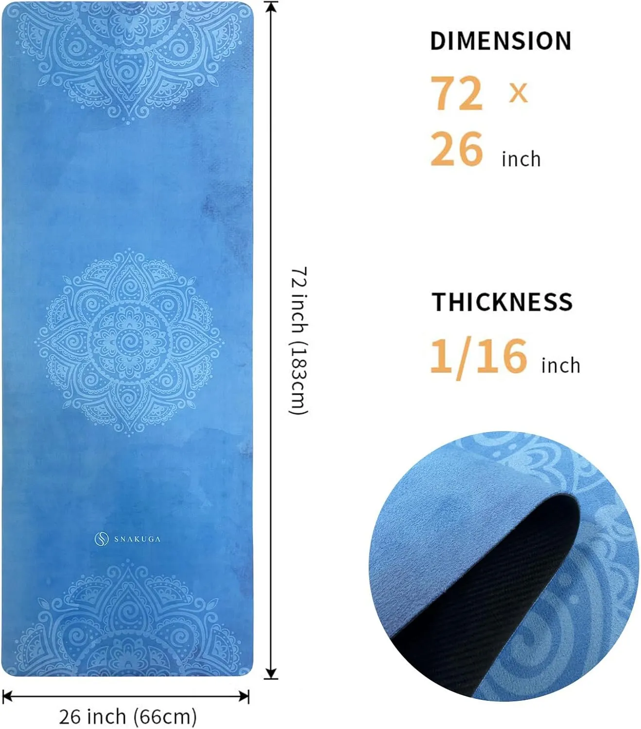 Travel Yoga Mat, Non Slip Exercise Suede Mat with Carry Bag, All-Purpose Fitness Mat with High Density Anti-Tear Surface for Women, Ideal for Pilates Workout (72'' x 26'' x 1.5mm Thick)