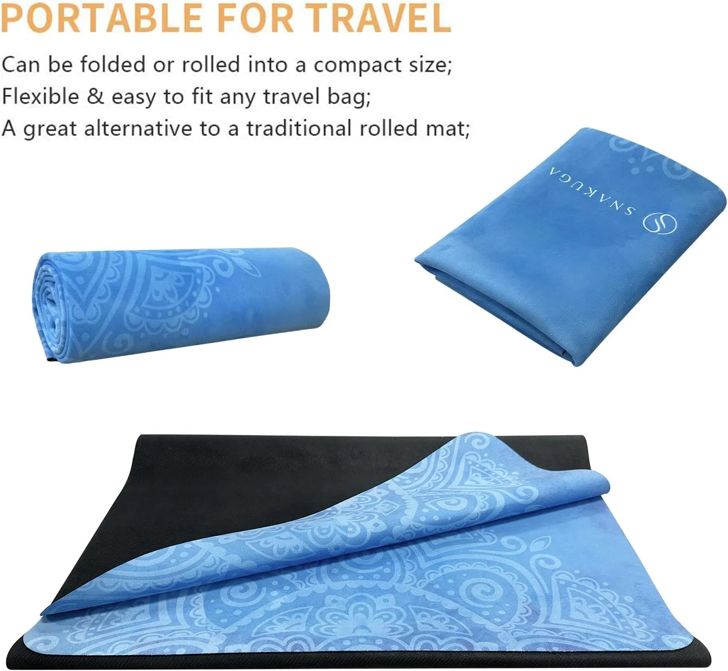 Travel Yoga Mat, Non Slip Exercise Suede Mat with Carry Bag, All-Purpose Fitness Mat with High Density Anti-Tear Surface for Women, Ideal for Pilates Workout (72'' x 26'' x 1.5mm Thick)
