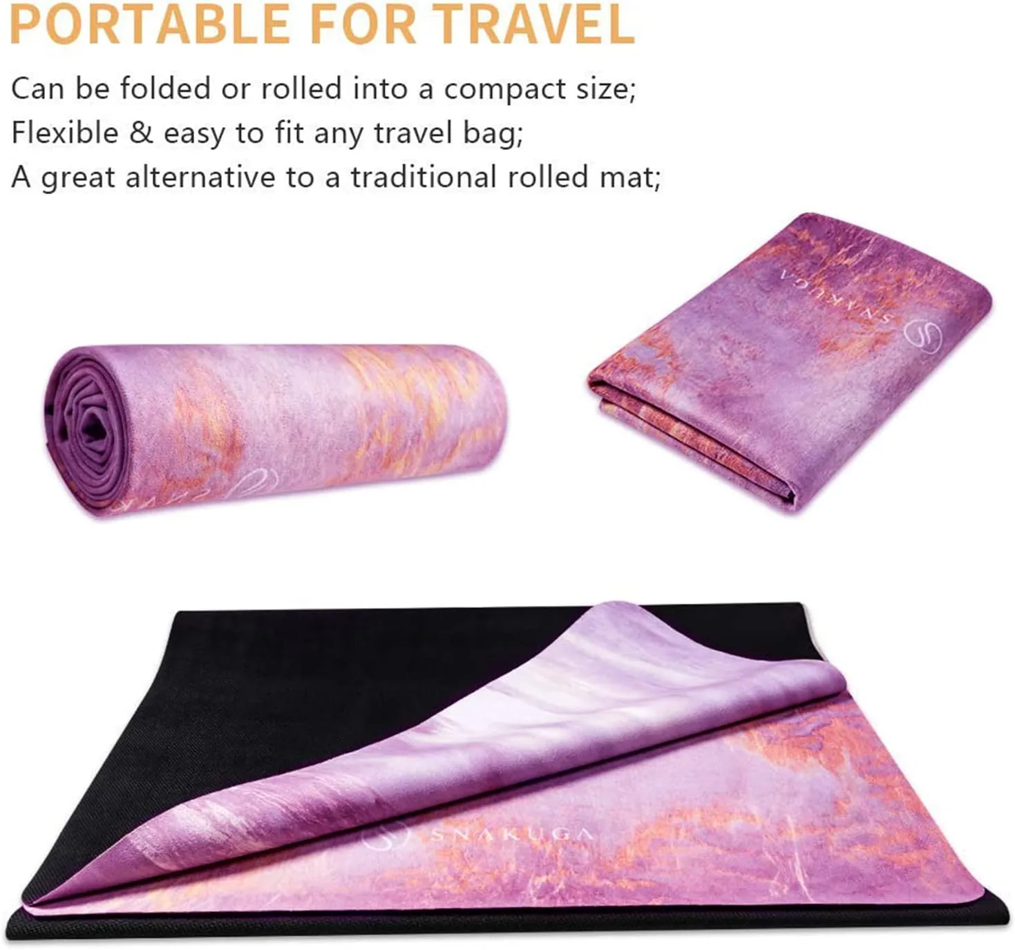 Travel Yoga Mat, Non Slip Exercise Suede Mat with Carry Bag, All-Purpose Fitness Mat with High Density Anti-Tear Surface for Women, Ideal for Pilates Workout (72'' x 26'' x 1.5mm Thick)