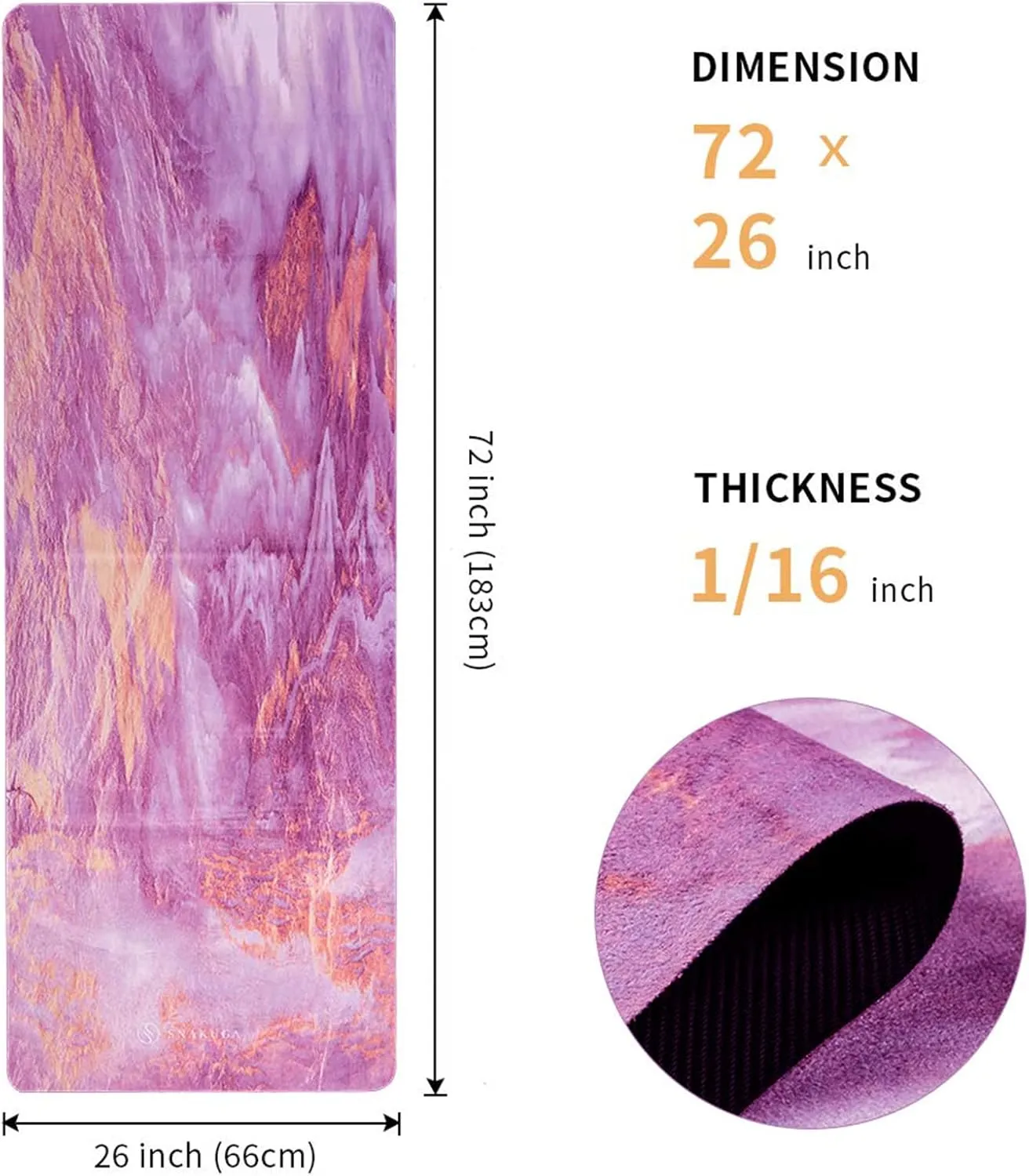 Travel Yoga Mat, Non Slip Exercise Suede Mat with Carry Bag, All-Purpose Fitness Mat with High Density Anti-Tear Surface for Women, Ideal for Pilates Workout (72'' x 26'' x 1.5mm Thick)