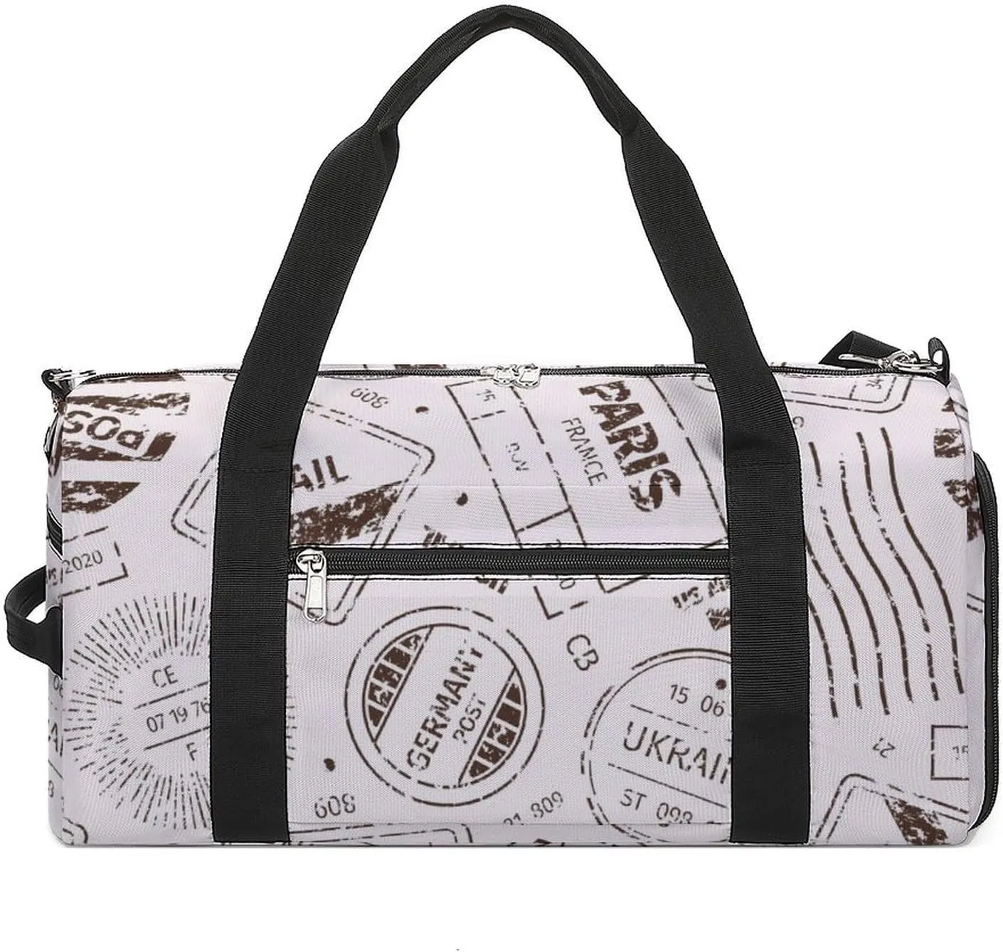 Travelling Symbols Stamp Pattern Fitness Large Gym Bag for Unisex with Shoe Compartment & Wet Pocket