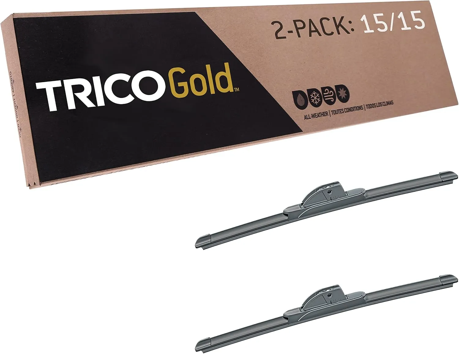 TRICO Gold™ (18-1515) 15 & 15 Inch Pack of 2 Automotive Replacement Windshield Wiper Blades for My Car Premium All Weather Beam Blade for Select Vehicle Models