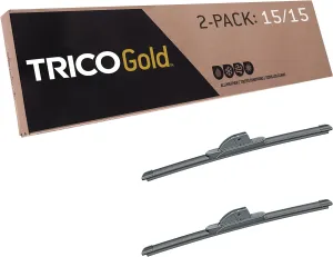 TRICO Gold™ (18-1515) 15 & 15 Inch Pack of 2 Automotive Replacement Windshield Wiper Blades for My Car Premium All Weather Beam Blade for Select Vehicle Models