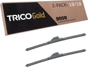 TRICO Gold 18"   18" Premium Automotive Replacement Windshield Wiper Blades (Set of 2), Passenger and Driver Side All-Weather Beam Wiper Blades for Select Vehicle Models