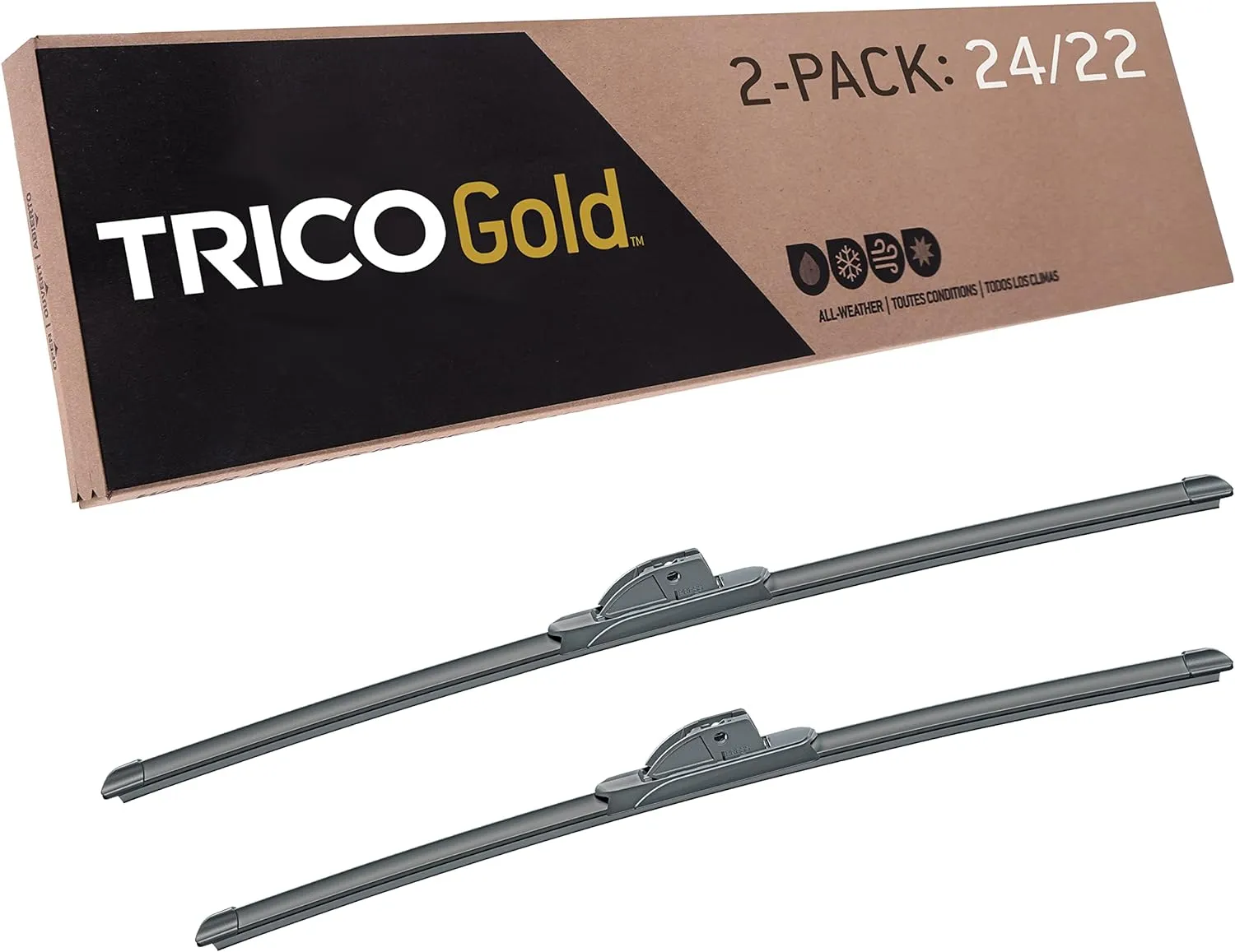 TRICO Gold 24"   22" Premium Automotive Replacement Windshield Wiper Blades (Set of 2), Passenger and Driver Side All-Weather Beam Wiper Blades for Select Vehicle Models