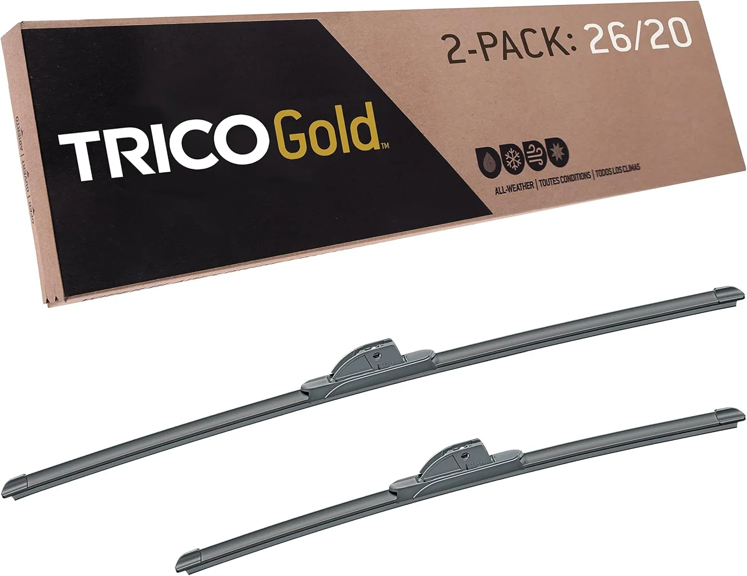 TRICO Gold 26"   20" Premium Automotive Replacement Windshield Wiper Blades (Set of 2), Passenger and Driver Side All-Weather Beam Wiper Blades for Select Vehicle Models