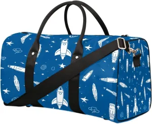 TropicalLife Cartoon Space Rocket Travel Duffle Bag for Adult Women Men Blue Rocket Sports Tote Gym Bag Waterproof Carry on Overnight Weekender Bag
