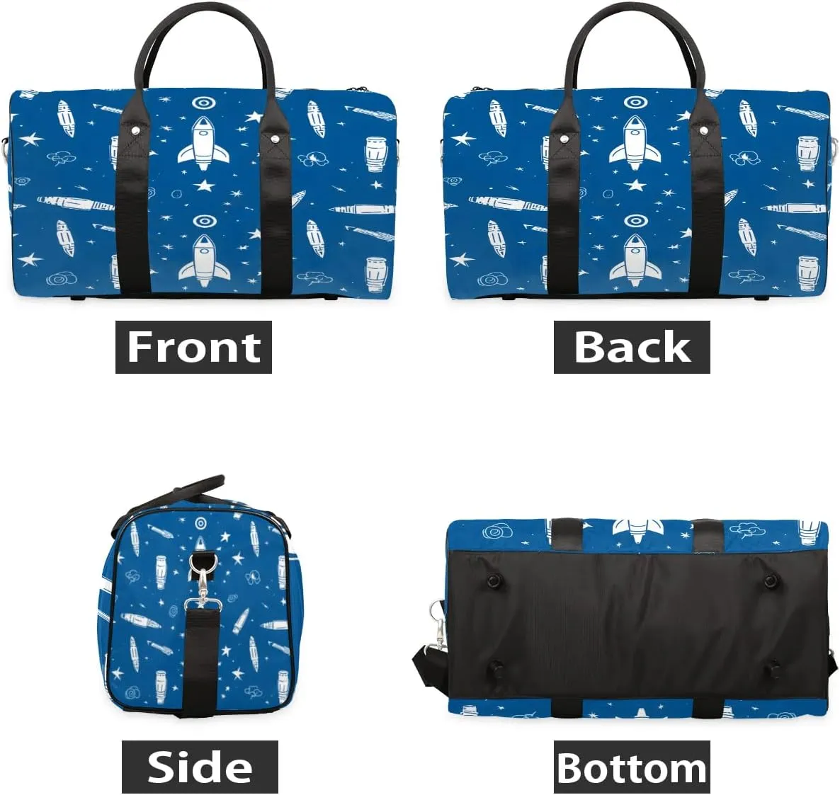 TropicalLife Cartoon Space Rocket Travel Duffle Bag for Adult Women Men Blue Rocket Sports Tote Gym Bag Waterproof Carry on Overnight Weekender Bag