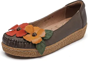 Trsorini Women's Casual Loafers Slip on Multi Color Stitching Leather Shoes Daily Walking