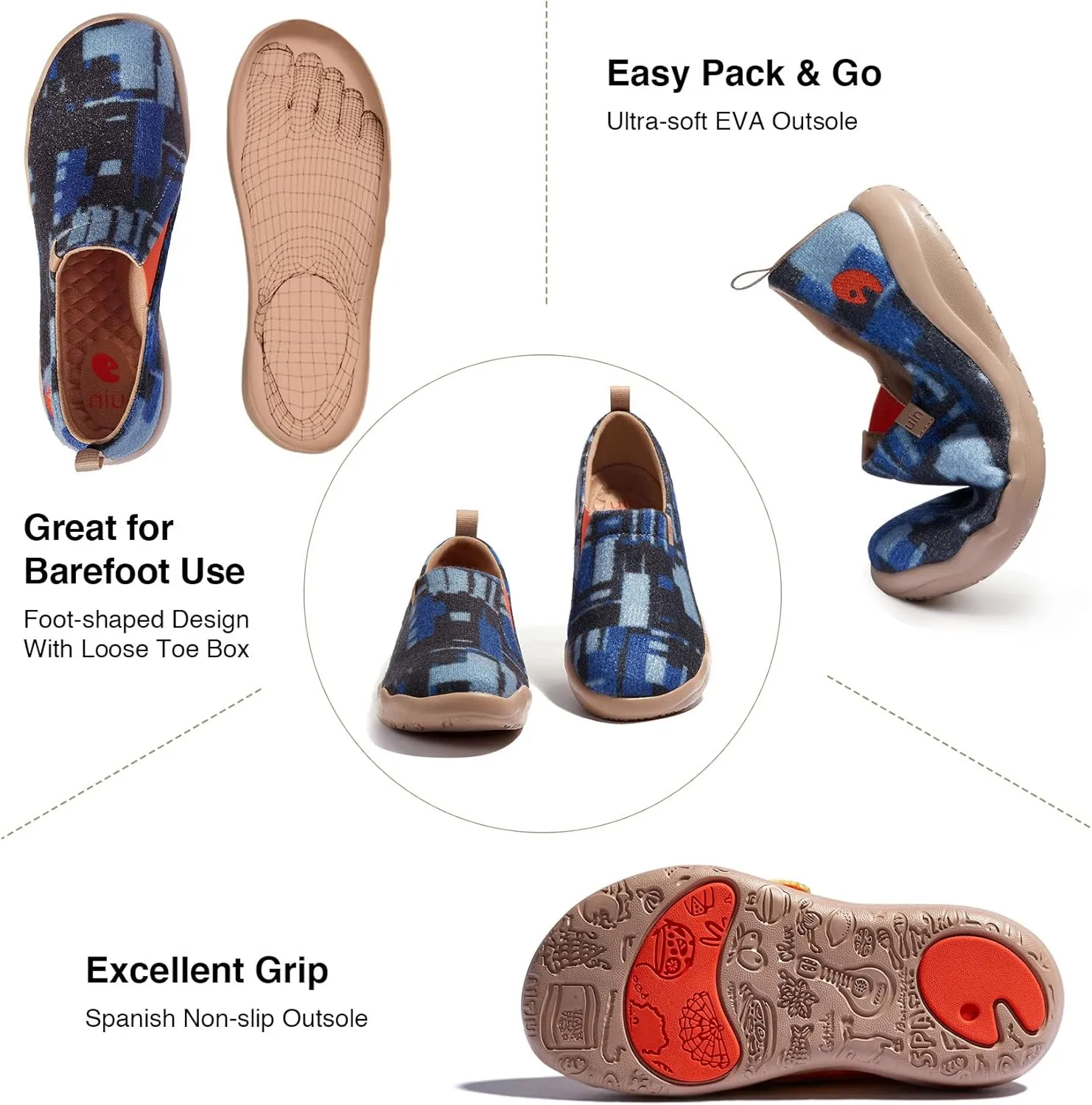 UIN Men's Art Travel Walking Shoes Slip On Casual Lightweight Wide Toe Chunky Fashion Sneaker Toledo Ⅱ