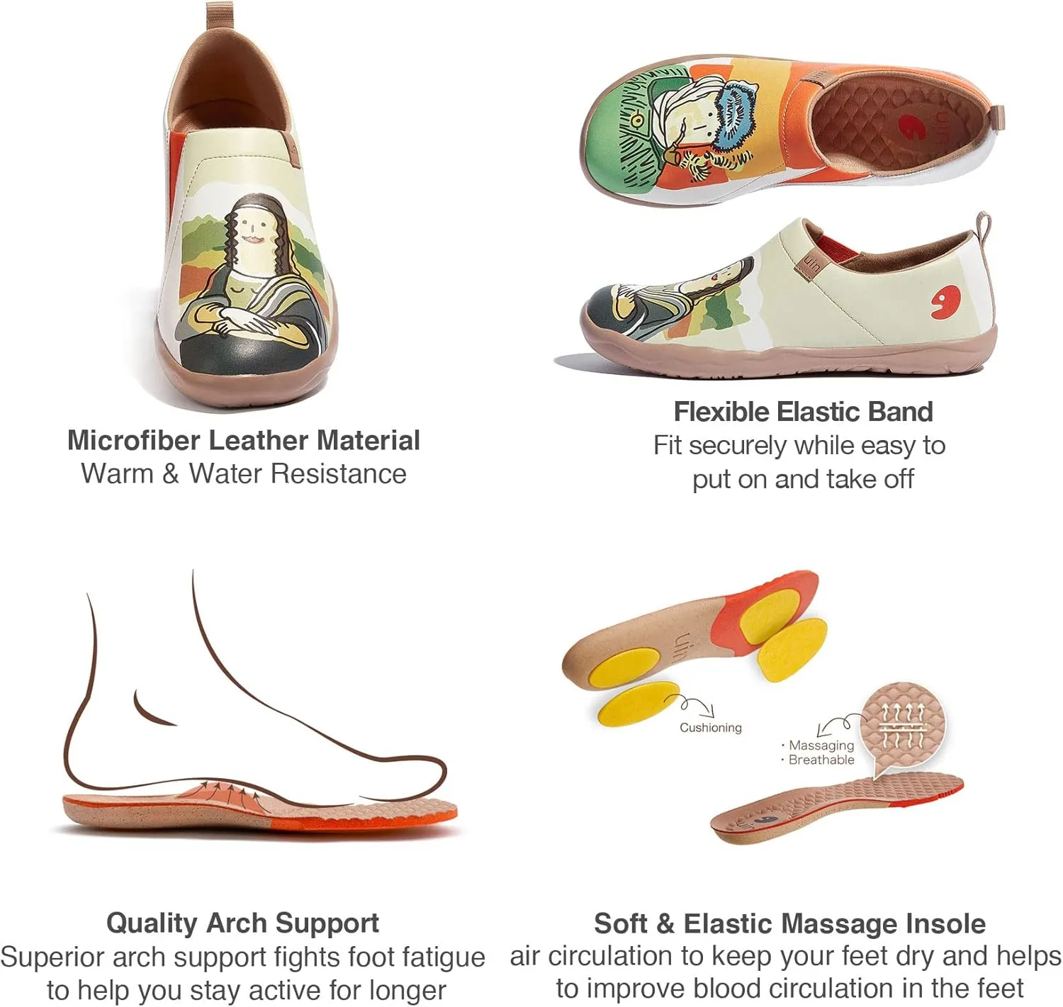 UIN Women's Artistic Design Slip-On Microfiber PU Shoes Stylish Comfortable Casual Loafers Lightweight Everyday Travel Footwear