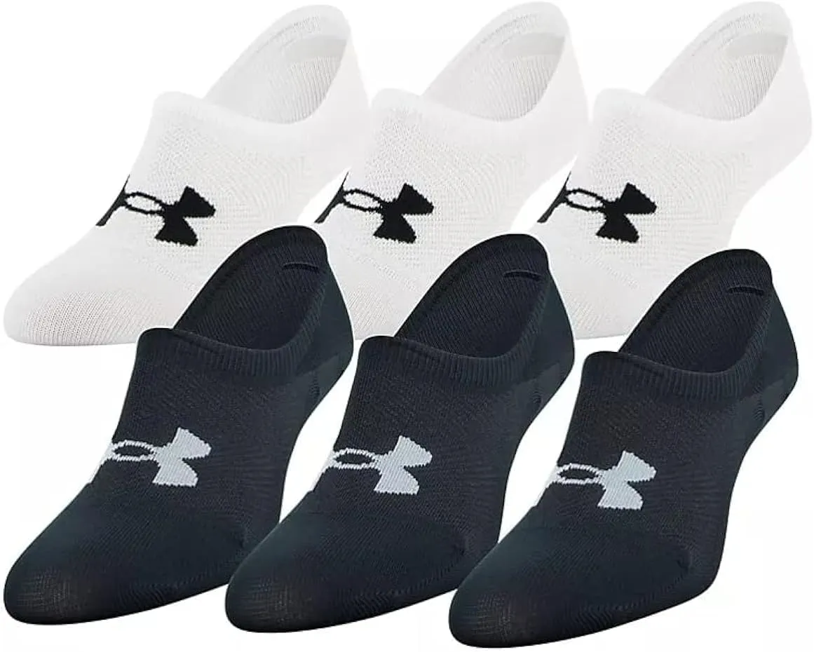 Under Armour Women's 6 Pack Essential Ultra Low Socks, Medium, Black/White