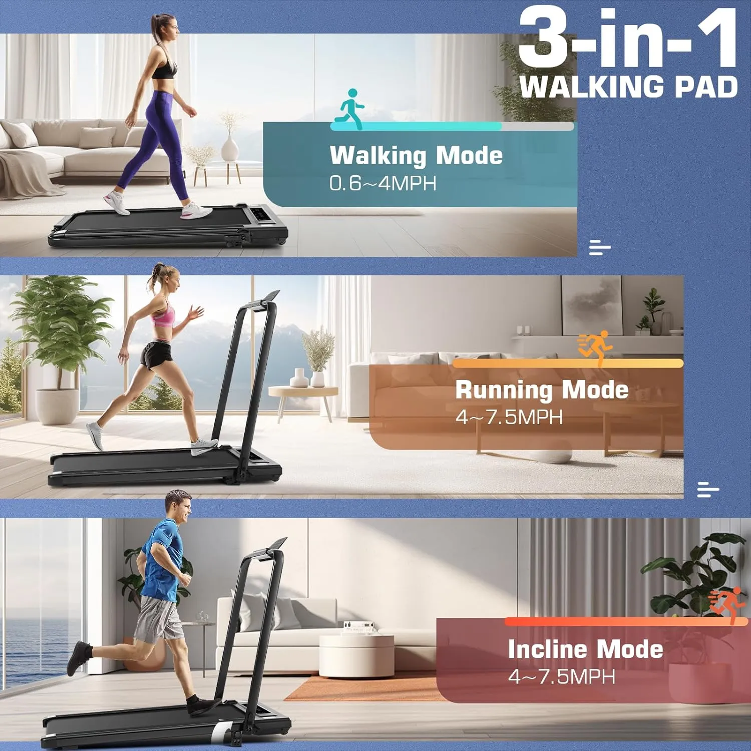Under Desk Treadmill With Incline, 300lbs Walking Pad With Handle Bar & Remote Control, 2.5HP Folding for Home/Office, Installation-Free Jogging Running Electric Machine