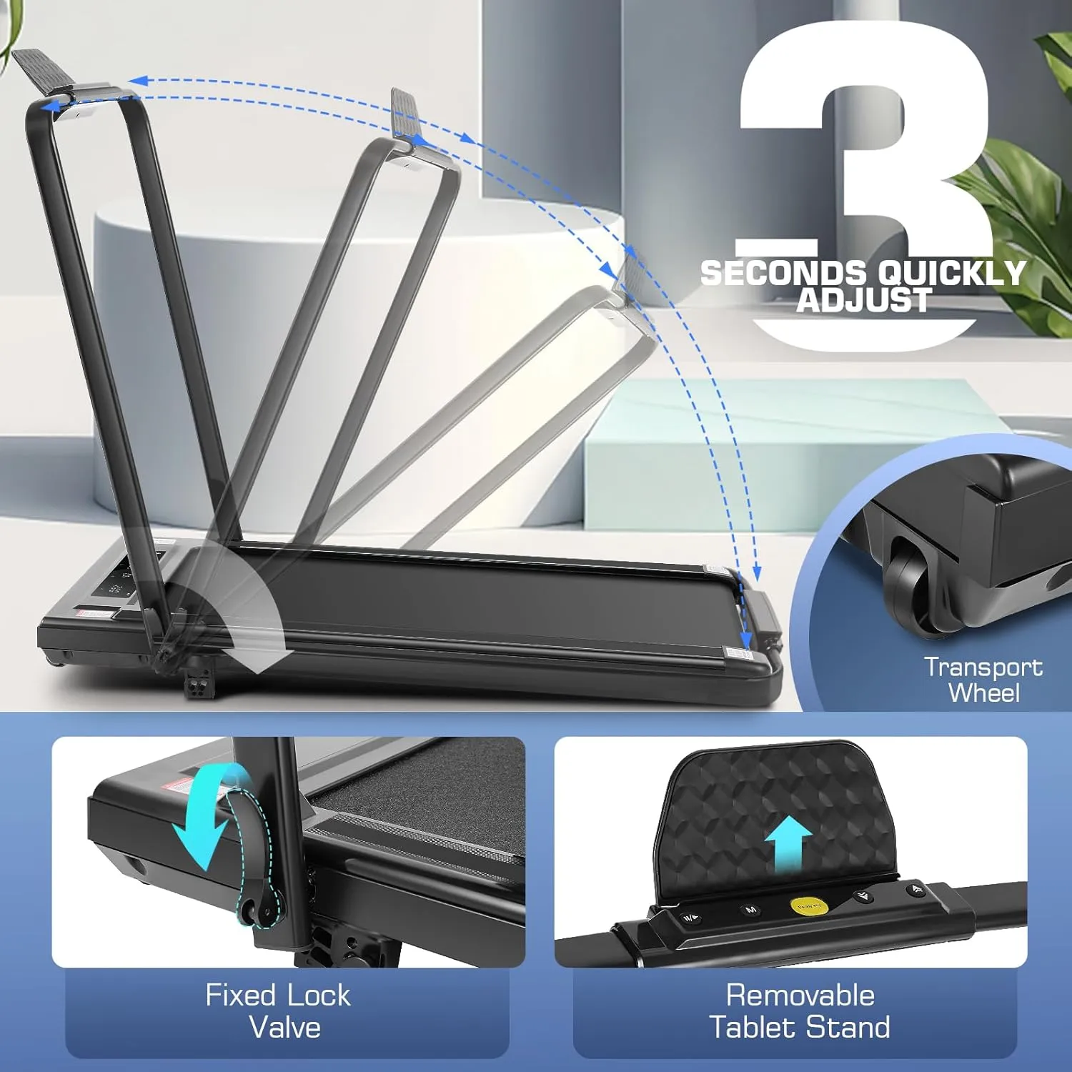 Under Desk Treadmill With Incline, 300lbs Walking Pad With Handle Bar & Remote Control, 2.5HP Folding for Home/Office, Installation-Free Jogging Running Electric Machine