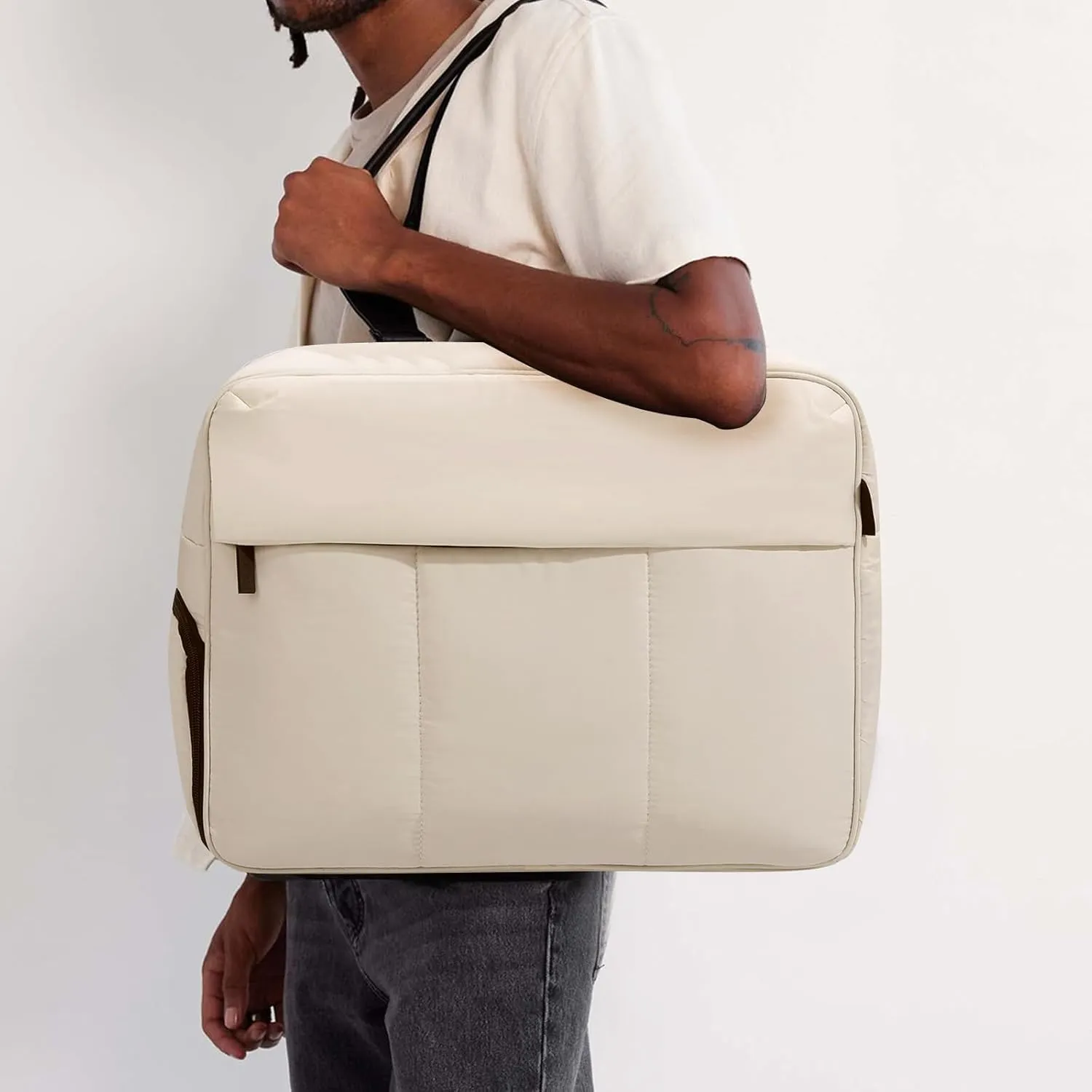 Unisex Quilted Puffer Crossbody Bag, Lightweight Travel Bag with Shoe Compartment, Water Resistant