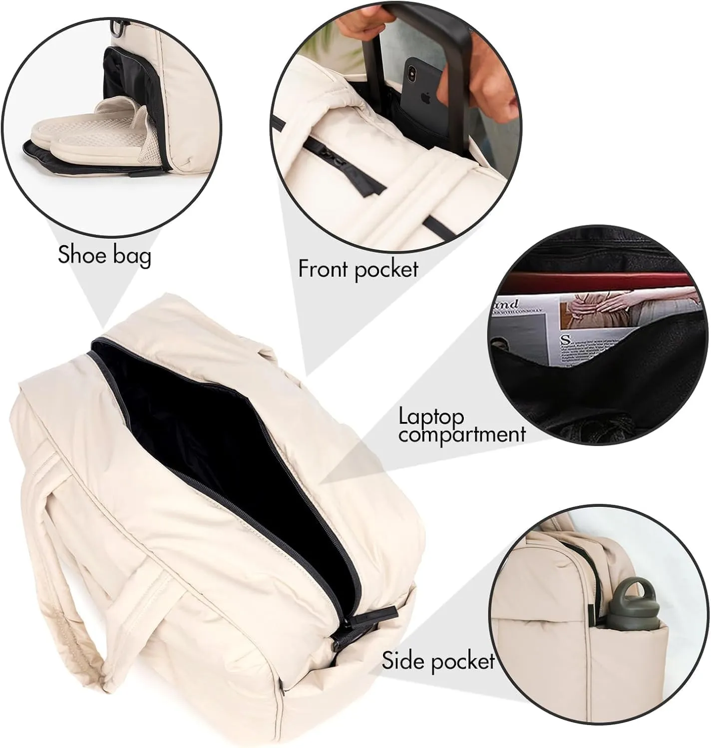 Unisex Quilted Puffer Crossbody Bag, Lightweight Travel Bag with Shoe Compartment, Water Resistant