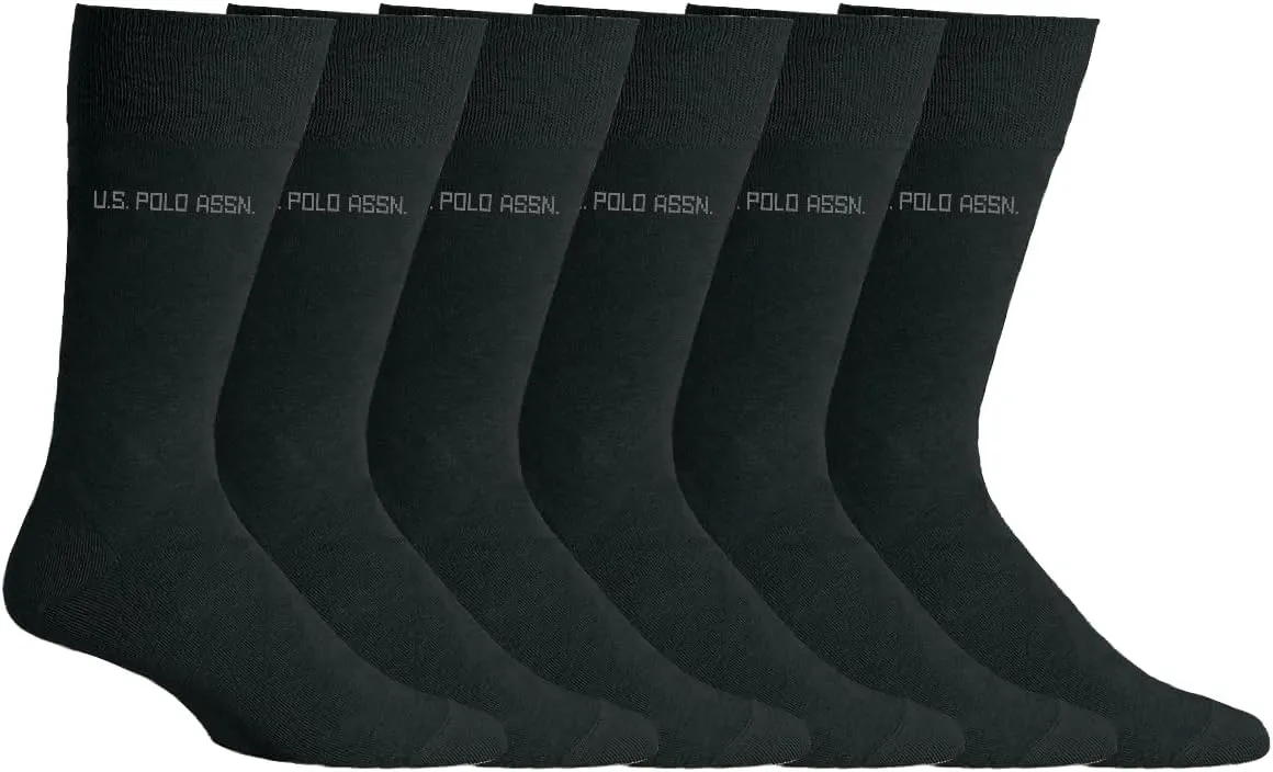 U.S. Polo Assn. 6 Pair Men's Crew Length Soft Dress Socks - Breathable & Moisture Control Socks for Indoor or Outdoor Wear, BLK 7509 (Shoe Size 6-12)