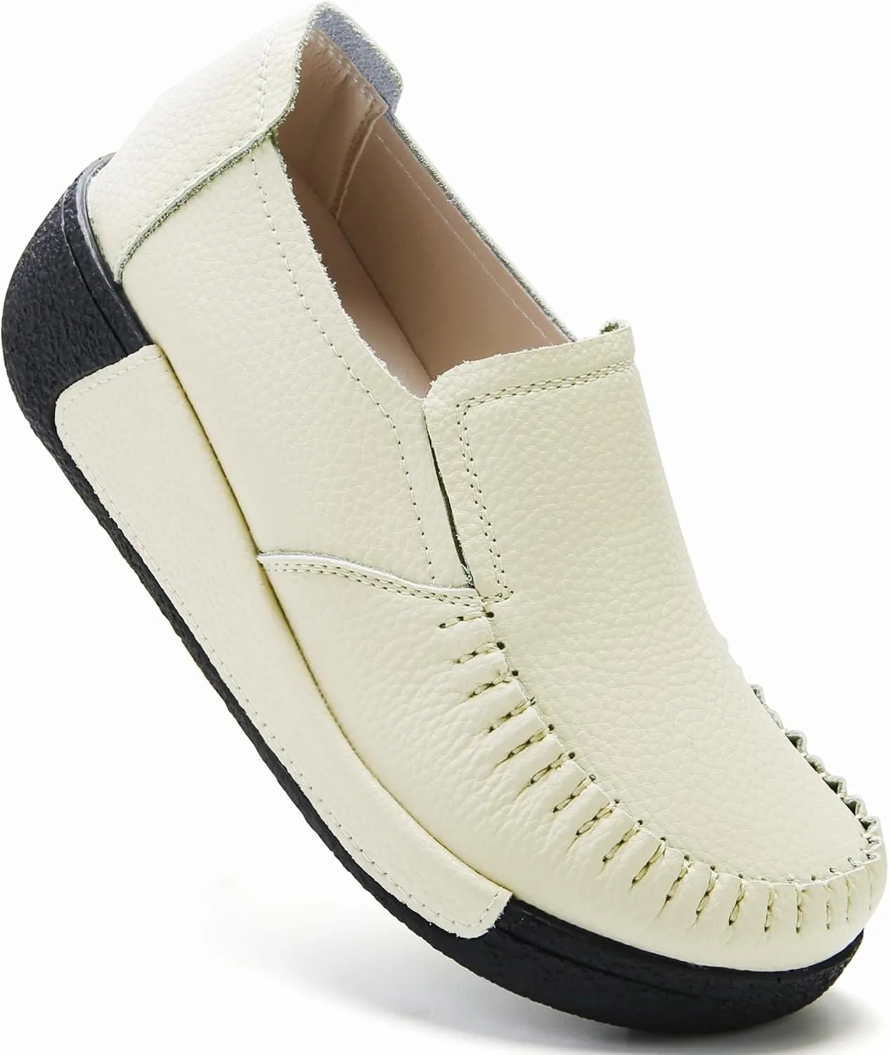 UZB Women's Slip On Loafer Leather Comfort Casual Platform Shoes