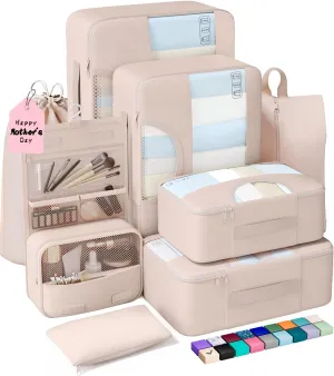 Veken 8 Set Packing Cubes for Travel, Gifts for Women Mom, Suitcase Organizer Bags for Luggage with Hanging Toiletry Bag and Shoe Bag, Vacation Essentials Travel Accessories for Cruise Ship