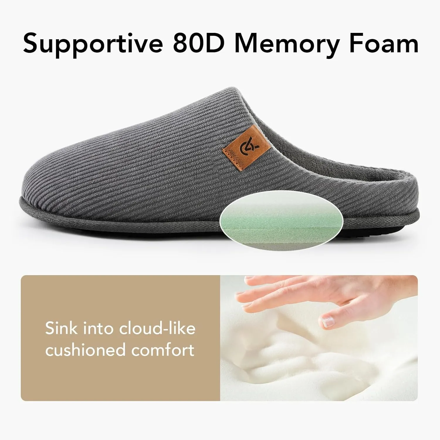 VeraCosy Men's Cozy Slip-on Slippers Corduroy Memory Foam Indoor House Shoes