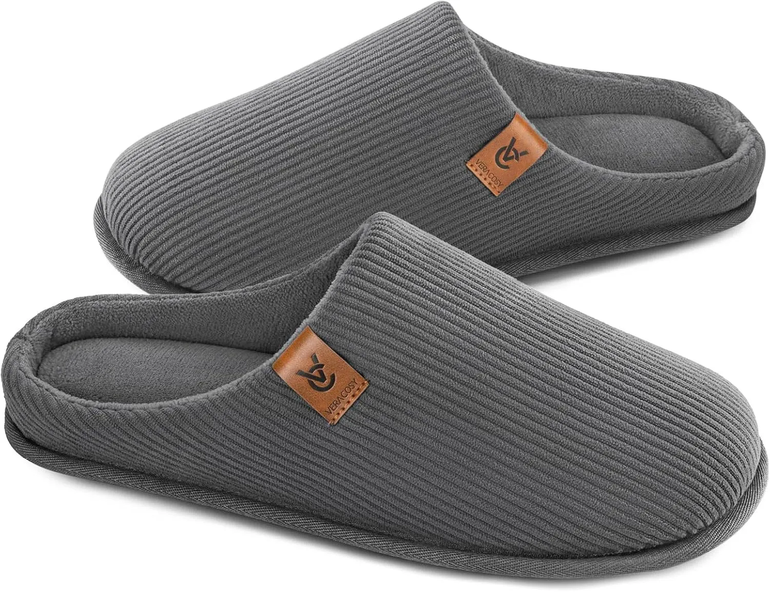 VeraCosy Men's Cozy Slip-on Slippers Corduroy Memory Foam Indoor House Shoes
