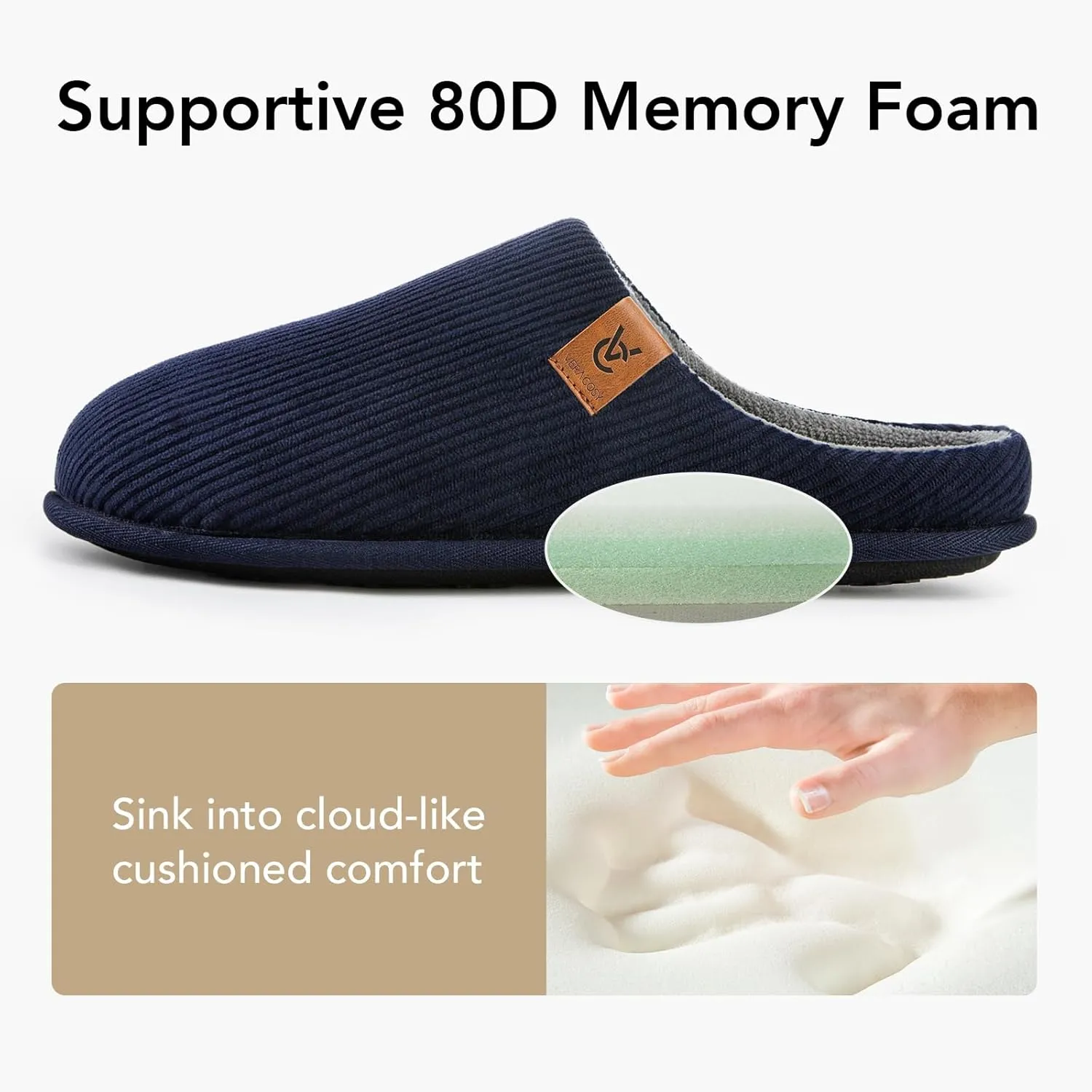 VeraCosy Men's Cozy Slip-on Slippers Corduroy Memory Foam Indoor House Shoes