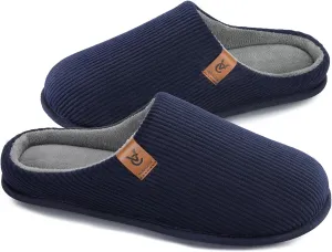 VeraCosy Men's Cozy Slip-on Slippers Corduroy Memory Foam Indoor House Shoes