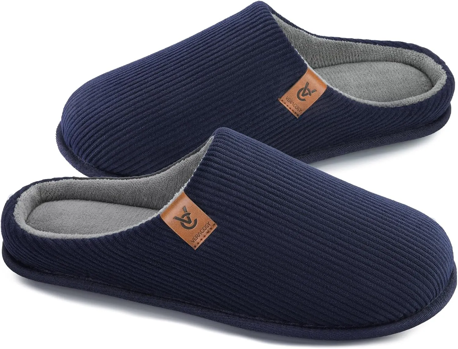 VeraCosy Men's Cozy Slip-on Slippers Corduroy Memory Foam Indoor House Shoes