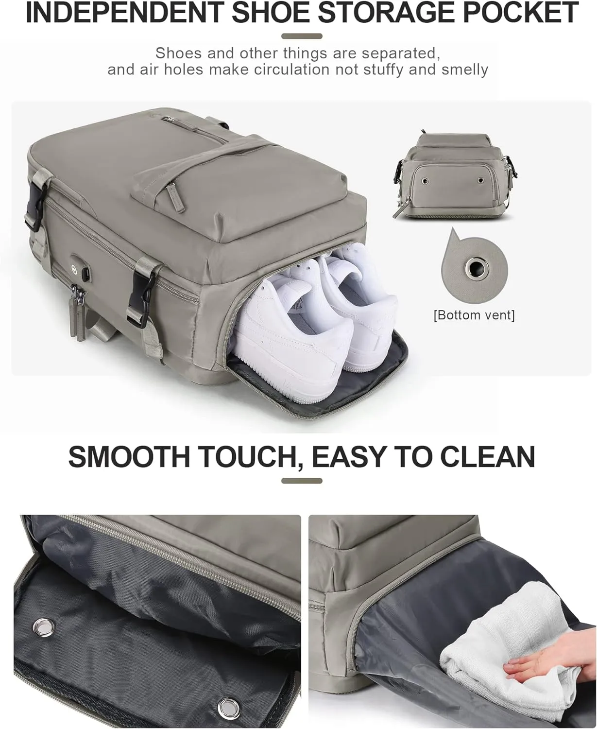 VGCUB Large Travel Backpack Bag for Women Men,Carry on Backpack,17 Inch Laptop Business Work Waterproof Backpack with Laptop Compartment,Person Item Flight Approved,Mochila de Viaje,Brown
