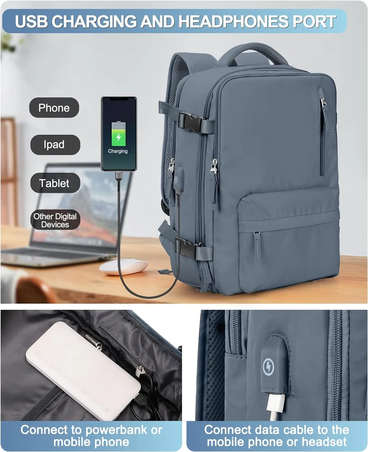 VGCUB Large Travel Backpack Bag for Women Men,Carry on Backpack,17 Inch Laptop Business Work Waterproof Backpack with Laptop Compartment,Person Item Flight Approved,Mochila de Viaje,Jewel Blue Large