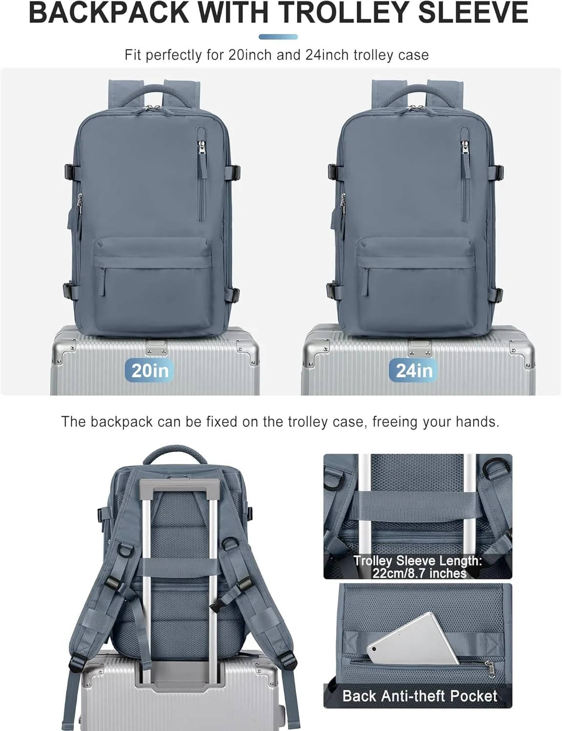 VGCUB Large Travel Backpack Bag for Women Men,Carry on Backpack,17 Inch Laptop Business Work Waterproof Backpack with Laptop Compartment,Person Item Flight Approved,Mochila de Viaje,Jewel Blue Large