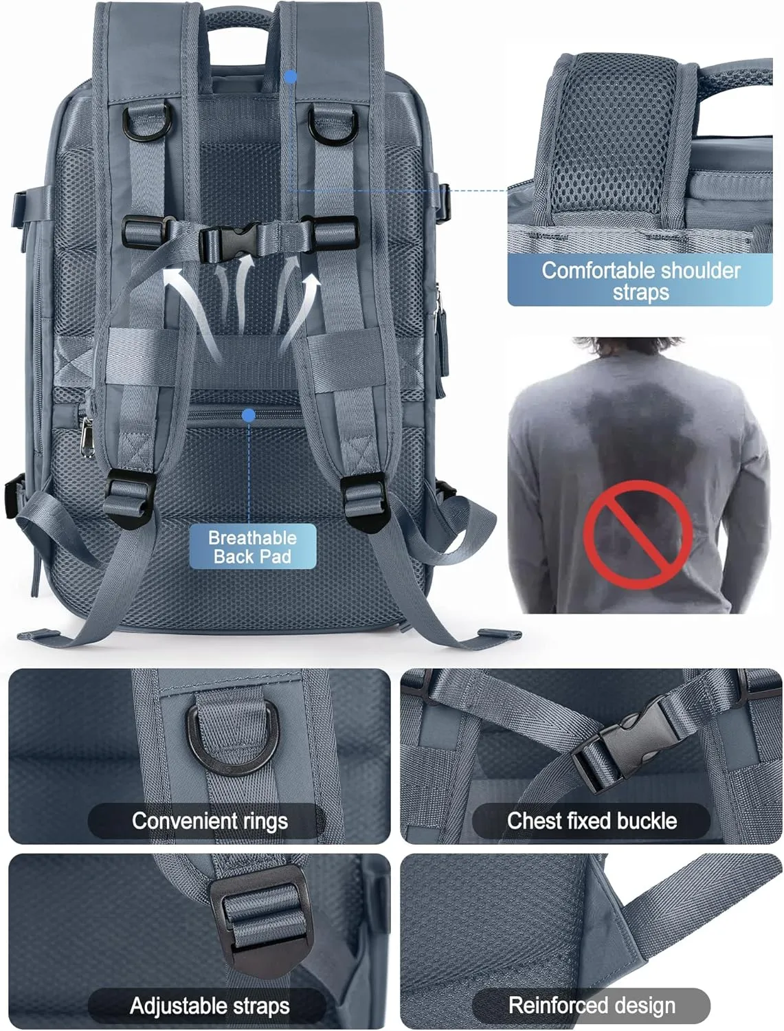 VGCUB Large Travel Backpack Bag for Women Men,Carry on Backpack,17 Inch Laptop Business Work Waterproof Backpack with Laptop Compartment,Person Item Flight Approved,Mochila de Viaje,Jewel Blue Large
