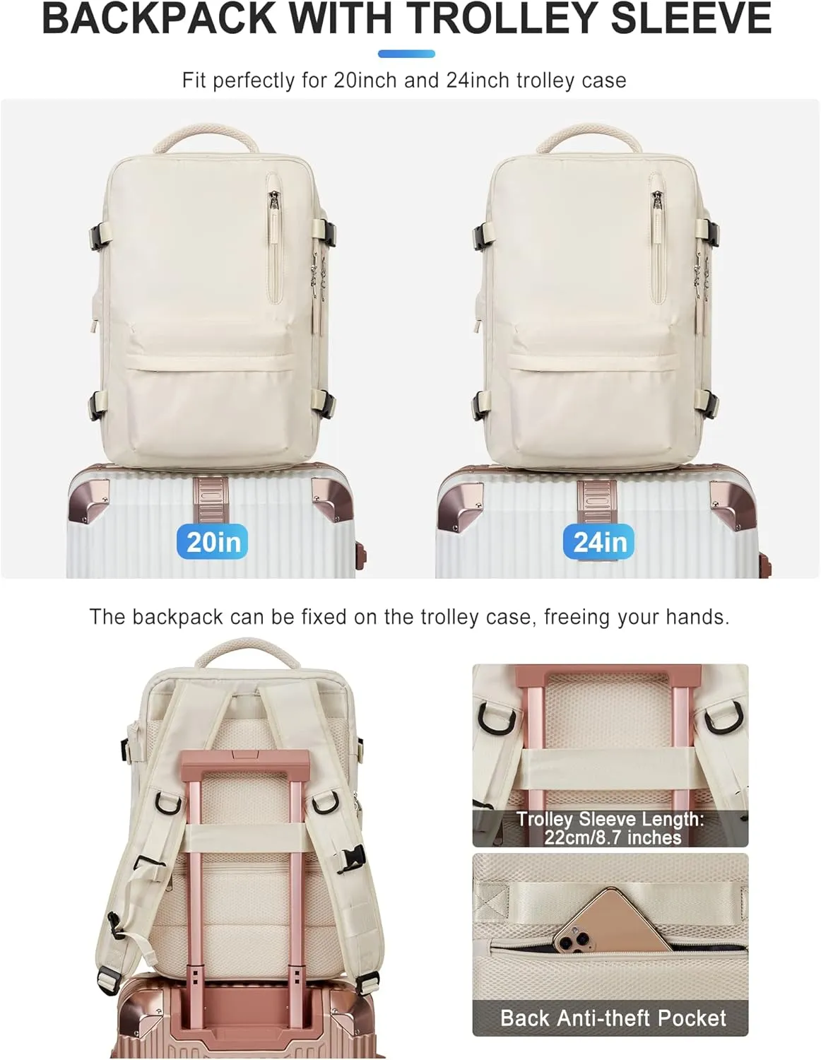 VGCUB Large Travel Backpack Bag for Women Men,Carry on Backpack,17 Inch Laptop Business Work Waterproof Backpack with Laptop Compartment,Person Item Flight Approved,Mochila de Viaje,White Large