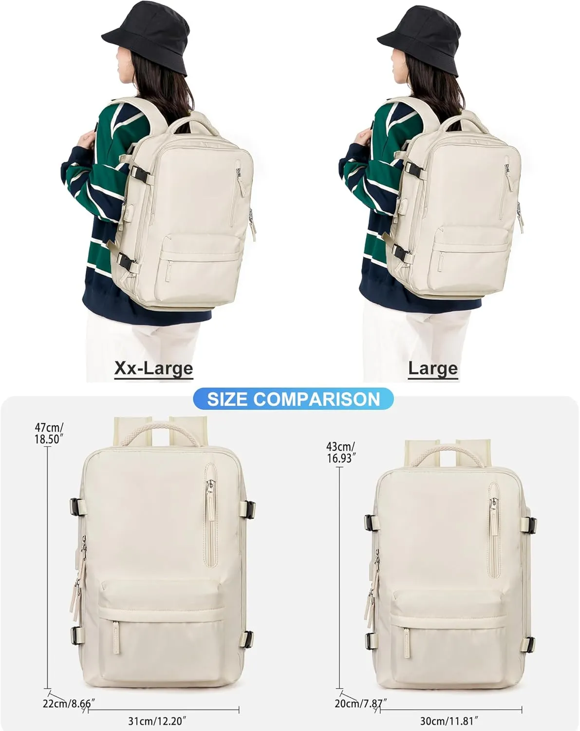 VGCUB Large Travel Backpack Bag for Women Men,Carry on Backpack,17 Inch Laptop Business Work Waterproof Backpack with Laptop Compartment,Person Item Flight Approved,Mochila de Viaje,White Large