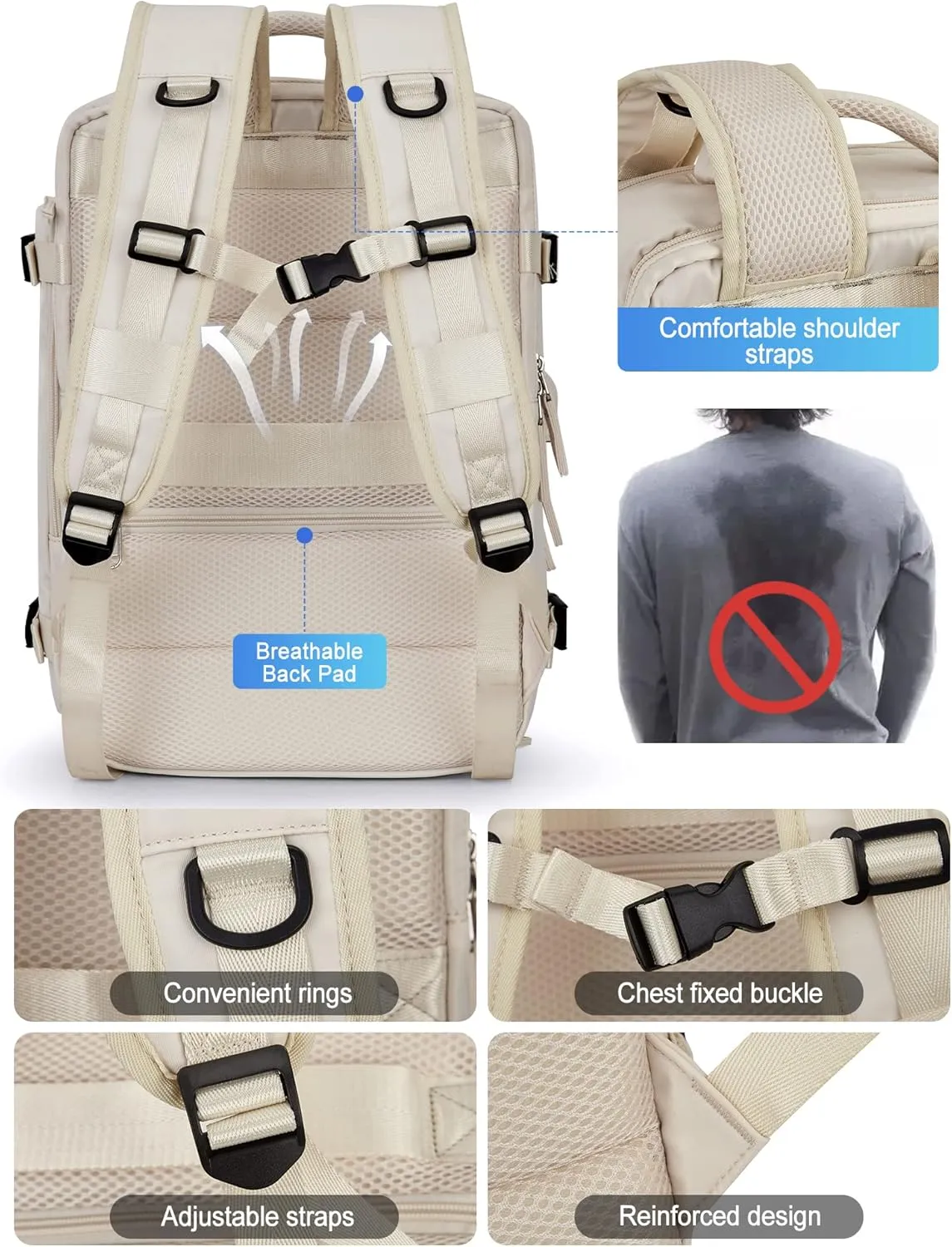 VGCUB Large Travel Backpack Bag for Women Men,Carry on Backpack,17 Inch Laptop Business Work Waterproof Backpack with Laptop Compartment,Person Item Flight Approved,Mochila de Viaje,White Large