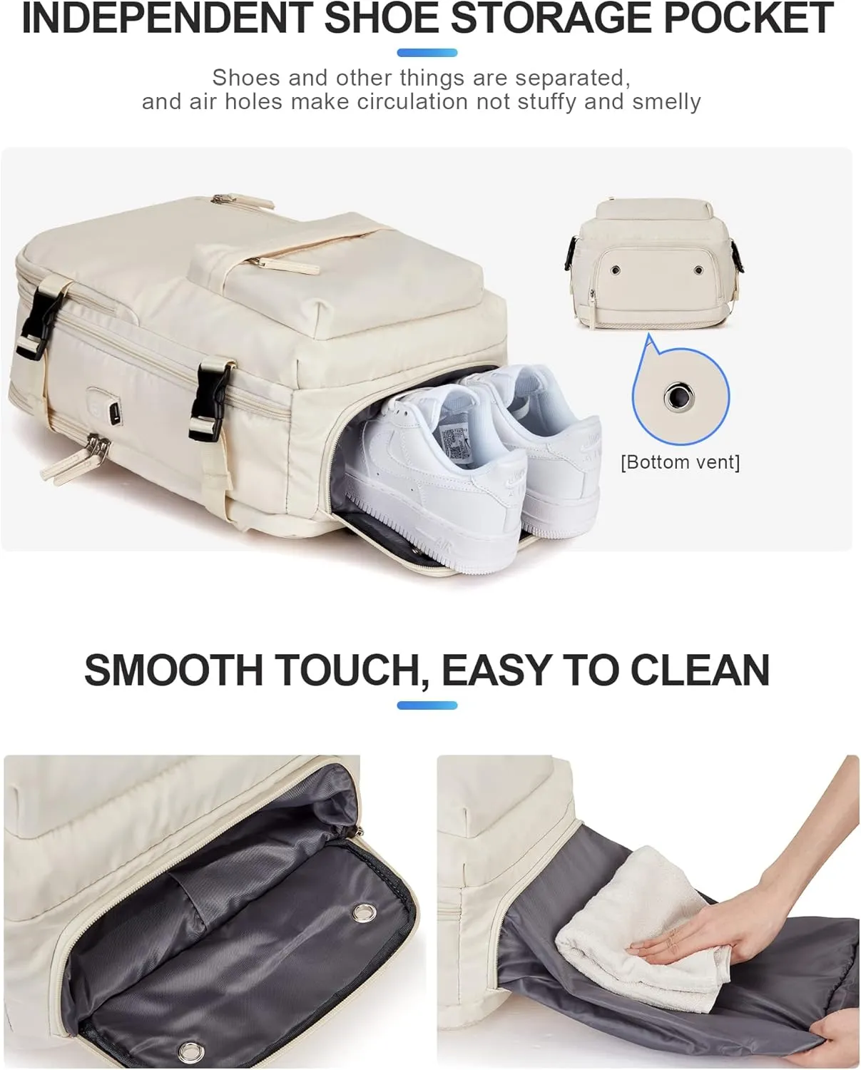 VGCUB Large Travel Backpack Bag for Women Men,Carry on Backpack,17 Inch Laptop Business Work Waterproof Backpack with Laptop Compartment,Person Item Flight Approved,Mochila de Viaje,White Large
