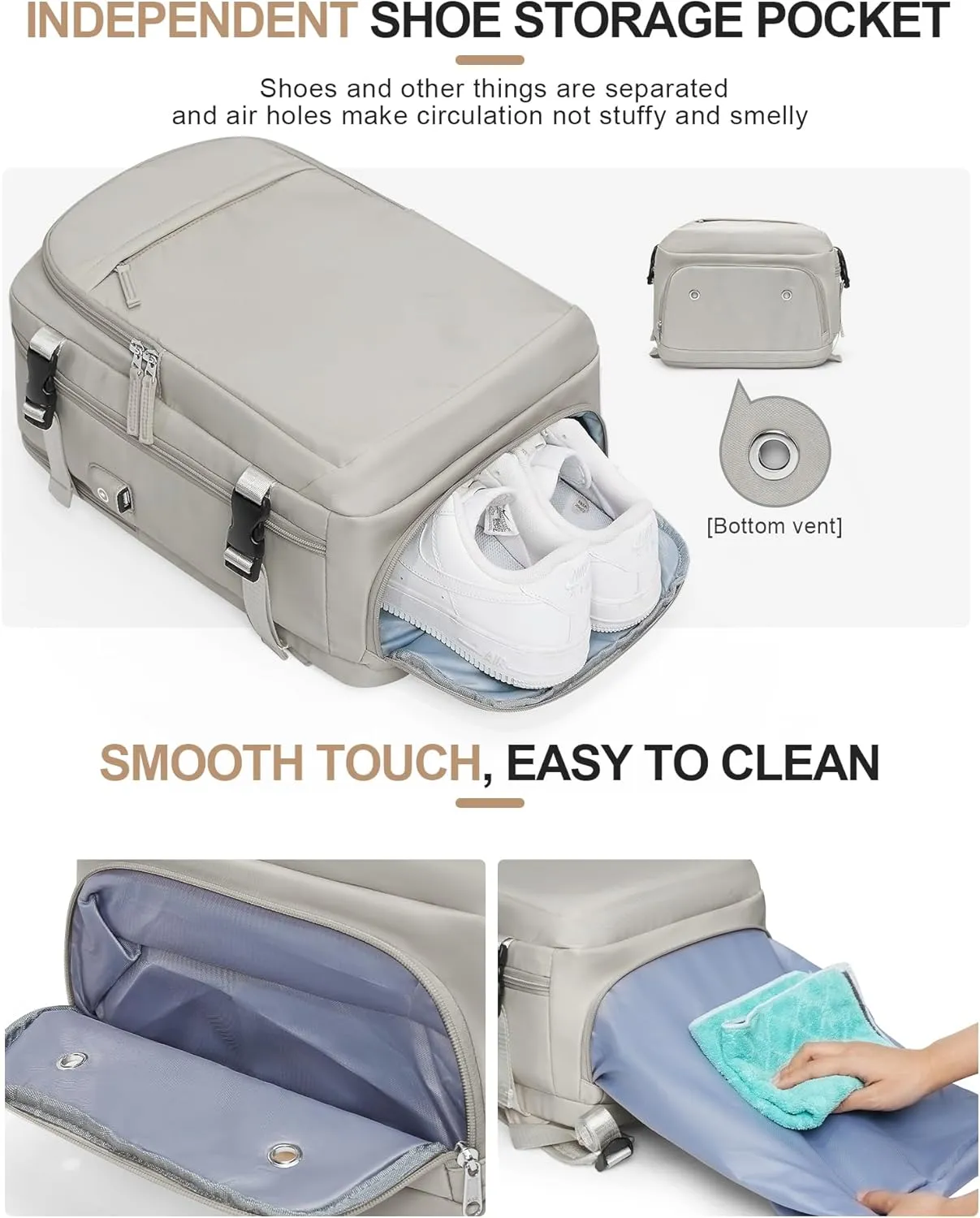 VGCUB Travel Backpack for Women Men Large Work Gym Frontier Airlines Personal Item Bag Business Airport lightweight Daypack Carry on Flight Approved Airplane Backpack Mochilas de Viaje Grayish Brown