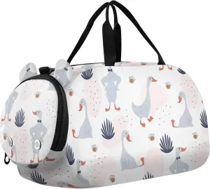 VIGTRO Cartoon Kids Overnight Travel Duffel Bag Sport Gym Bag for Boys Girls with Shoe Compartment, Geese Sit Carry On Weekender Luggage Bag for Dance Swim Yoga