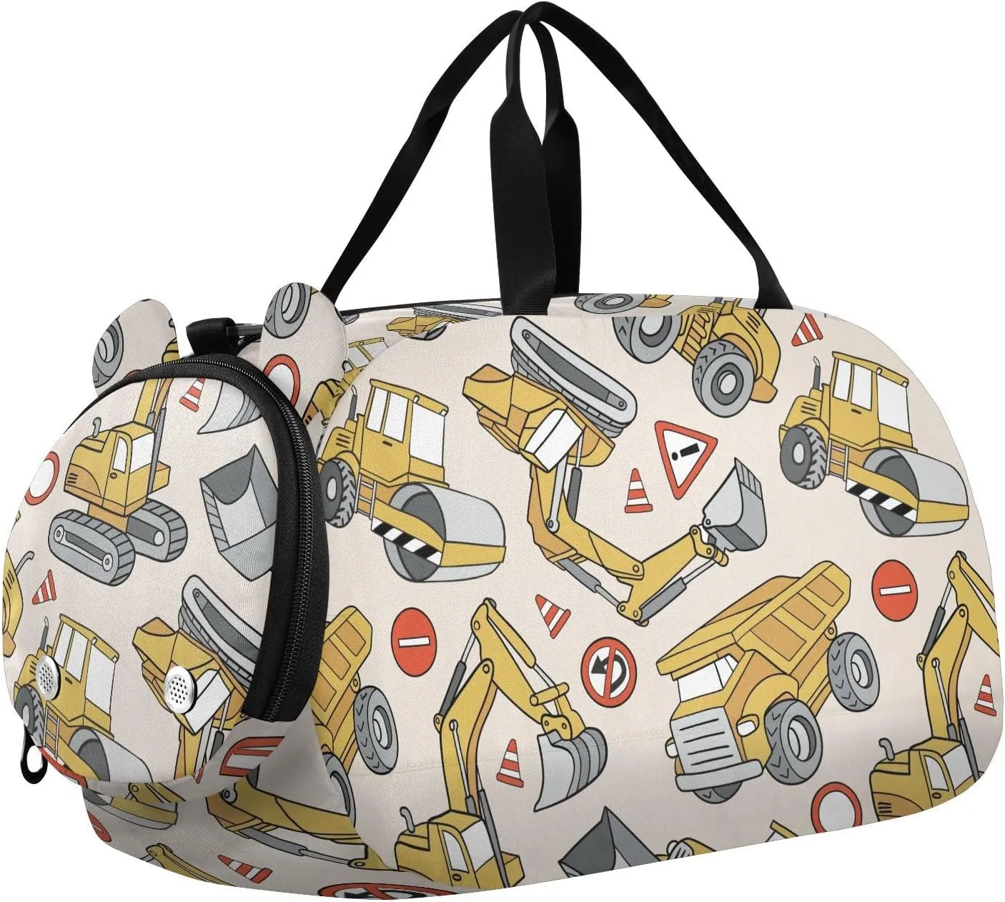 VIGTRO Construction Trucks Bulldozers Kids Overnight Travel Duffel Bag Sport Gym Bag for Boys Girls with Shoe Compartment, Carry On Weekender Luggage Bag for Dance Swim Yoga